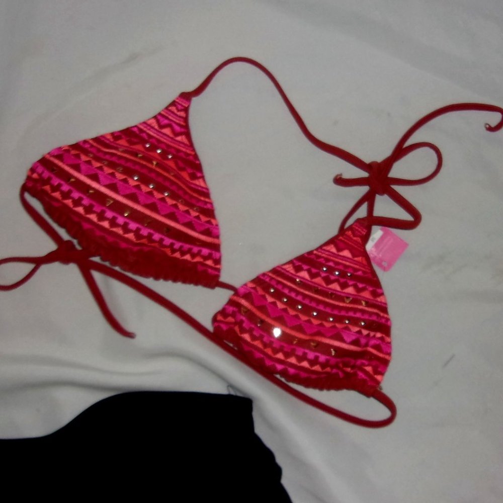 NEW boho size medium orange pink womens bikini top swim suit swimming